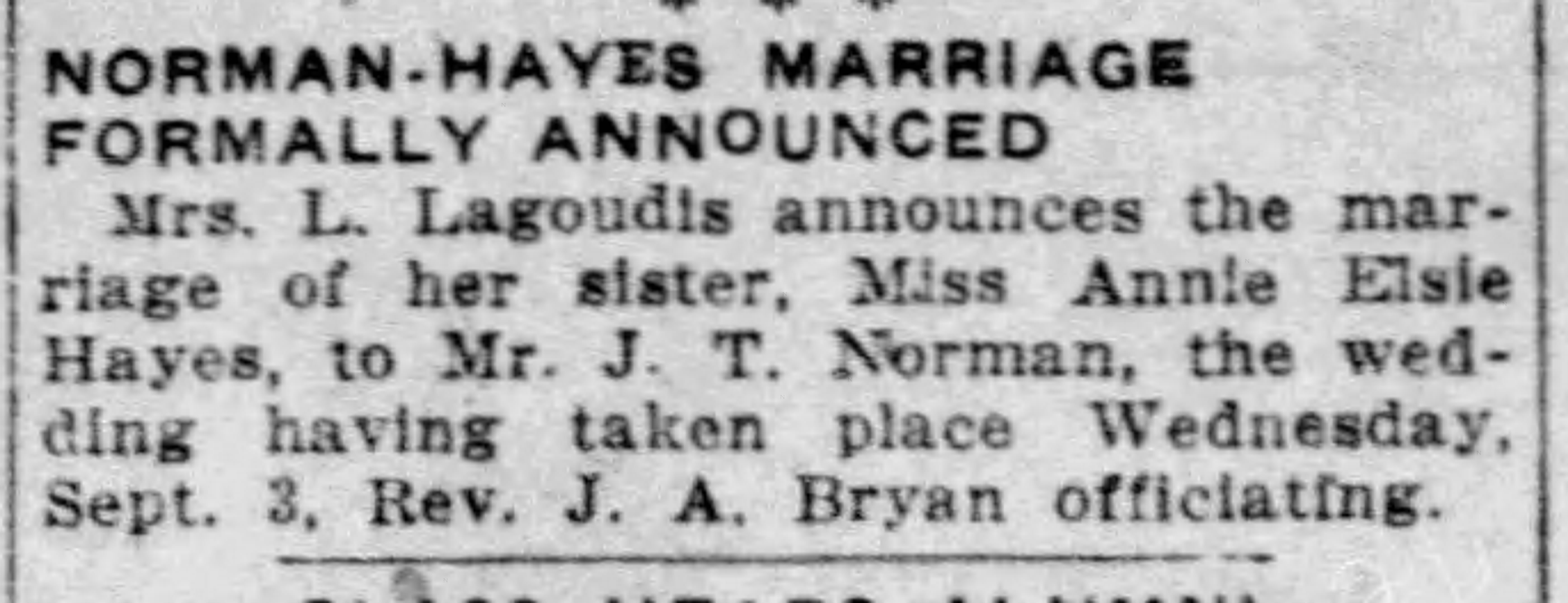 Norman-Hayes Marriage Formally Announced